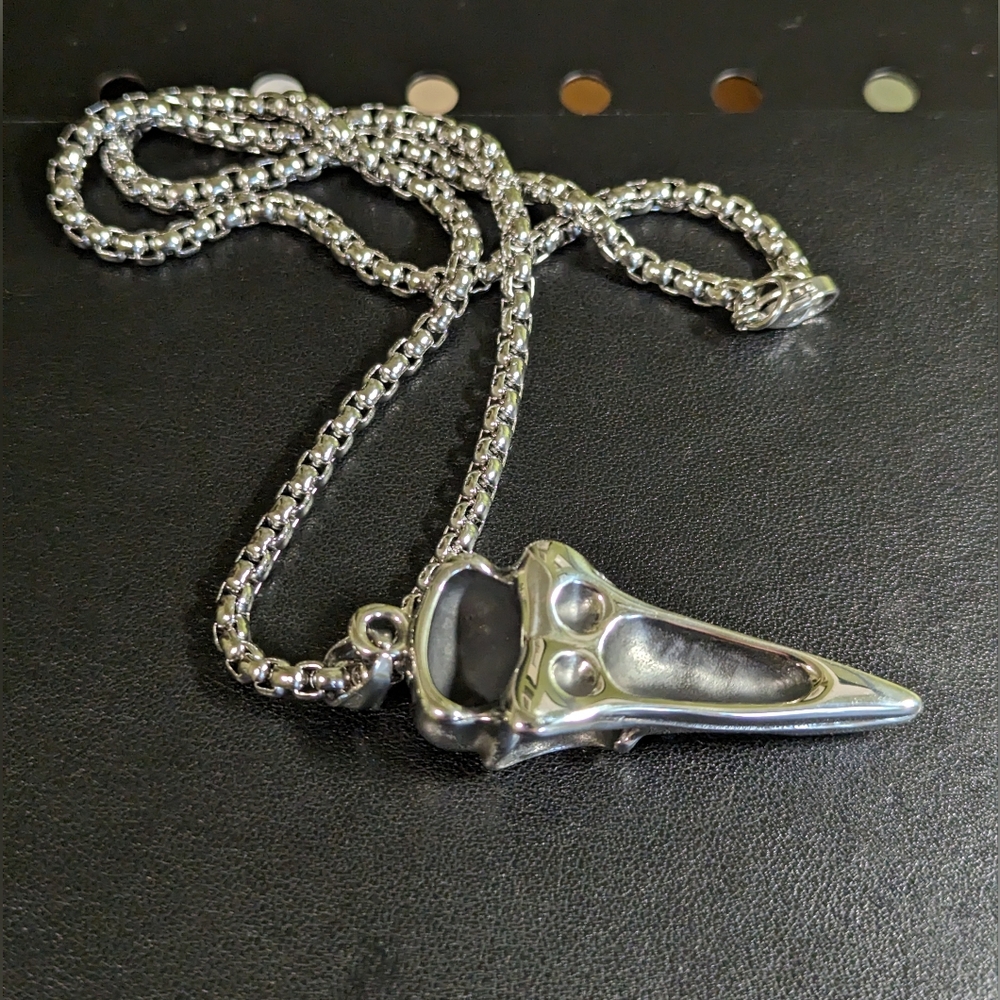 Raven Skull Necklace Stainless Steel Goth Grunge Punk - Picture 4 of 5